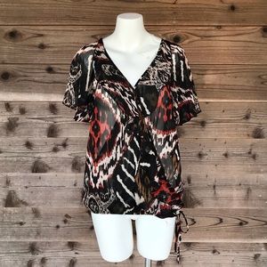 Mushka Sheer Cross Over Faux Wrap Blouse Size Medium